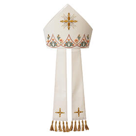 Mitre en laine brodée avec croix dorée, doublée, Atelier Gamma