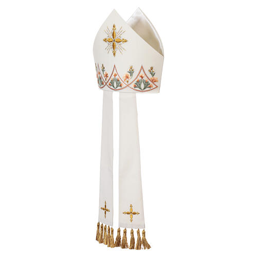 Mitre en laine brodée avec croix dorée, doublée, Atelier Gamma 3