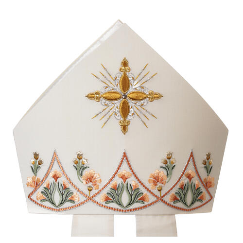 Mitre en laine brodée avec croix dorée, doublée, Atelier Gamma 4