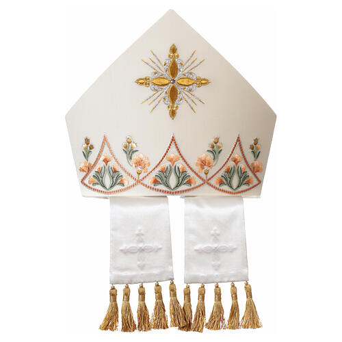 Mitre en laine brodée avec croix dorée, doublée, Atelier Gamma 5