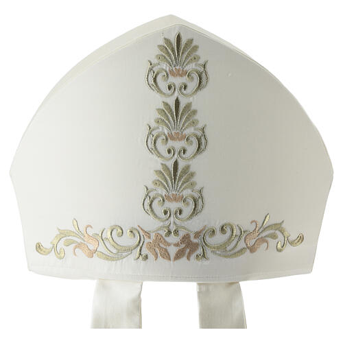 Mitre épiscopale ivoire broderies florales 2