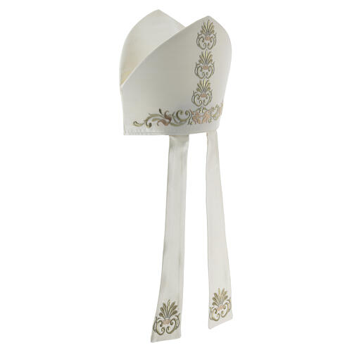 Mitre épiscopale ivoire broderies florales 4
