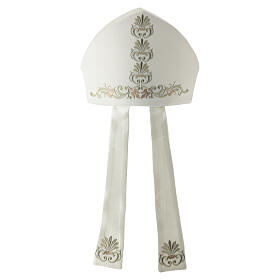 Mitra episcopal cor de marfim bordados florais