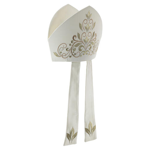 Ivory mitre with floral golden embroidery 4