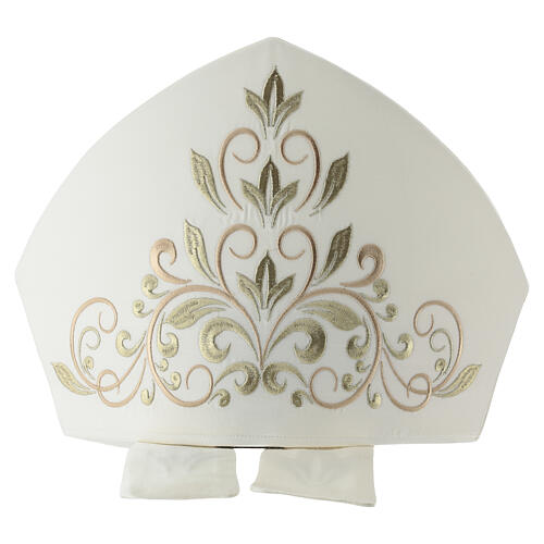 Mitra cor de marfim com bordado dourado floral 6