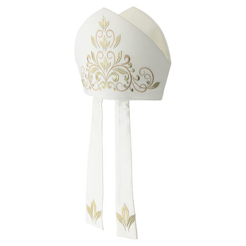 Ivory Mitre with Gold Floral Embroidery 3
