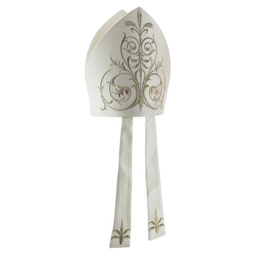 Ivory mitre with gold embroidery, fringe, wheat ears and scrolls 5