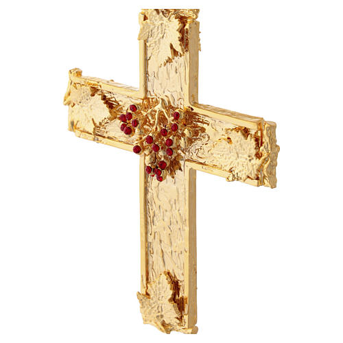 Pectoral cross with grape cluster, 5x3 in, 18K gold-plated brass with red crystals Pical Arte Creazioni 3