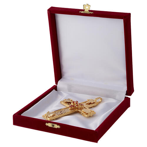 Pectoral cross with grape cluster, 5x3 in, 18K gold-plated brass with red crystals Pical Arte Creazioni 7