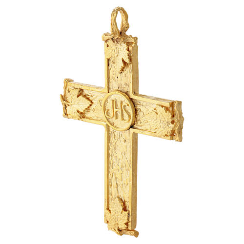 Pectoral cross with JHS, 4.5x3 in, 18 kt gold-plated brass, Pical Arte 4