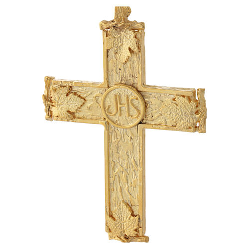 Croce pettorale JHS 12x8 cm ottone placcato oro 18kt Pical Arte 3
