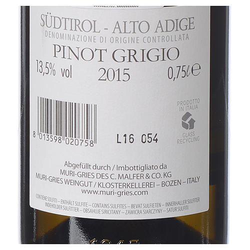 Vino Pinot Grigio DOC 2015 Abbazia Muri Gries 750 ml 2
