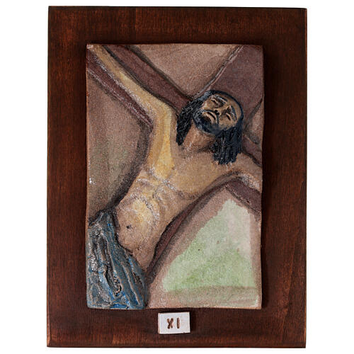 Vía Crucis 14 estaciones mayólica pastel madera cerezo 13
