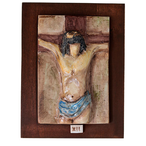 Vía Crucis 14 estaciones mayólica pastel madera cerezo 14
