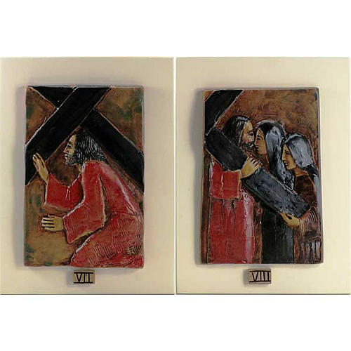 Way of the Cross in majolica backed with wood, 14 stations 5