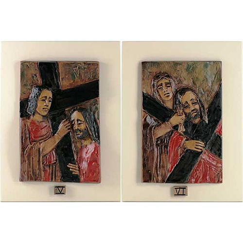 14 Stations of the Cross in majolica backed with wood 4
