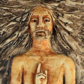 Cristo ressuscitado 15° estação faiança cor pastel sobre madeira cerejeira