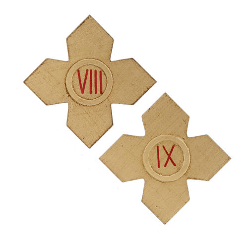 Via Crucis: 15 cruces doradas numeradas madera 6