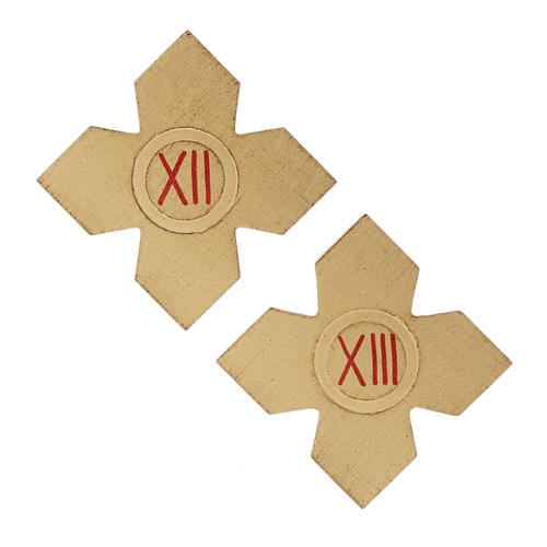 Via Crucis: 15 cruces doradas numeradas madera 8