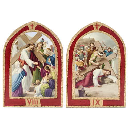 Way of the Cross printed on wood with a red frame, 15 stations 7