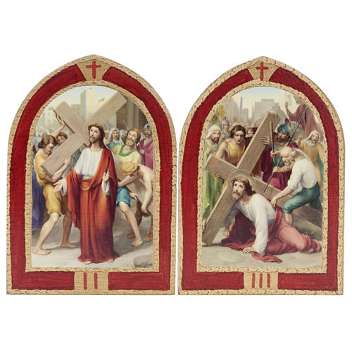 Way of the Cross printed on wood with a red frame, 15 stations 4
