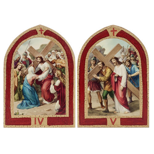 Way of the Cross printed on wood with a red frame, 15 stations 5