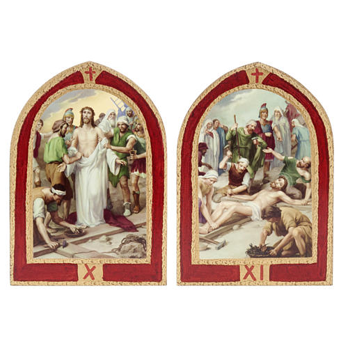 Way of the Cross printed on wood with a red frame, 15 stations 8