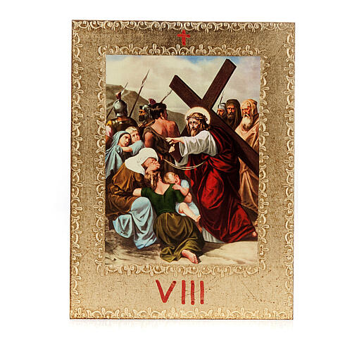 Way of the Cross printed on wood framed in gold, 15 stations 10