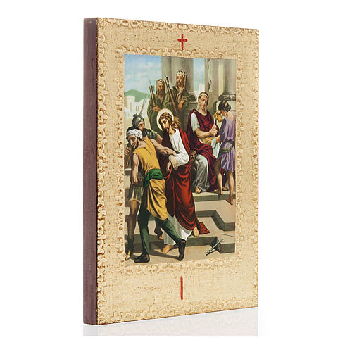 Way of the Cross printed on wood framed in gold, 15 stations 3