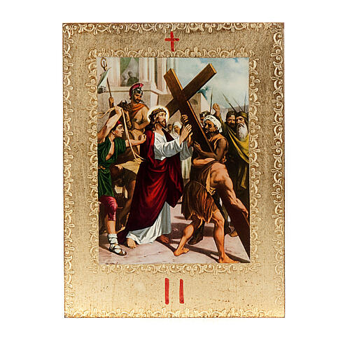 Way of the Cross printed on wood framed in gold, 15 stations 4