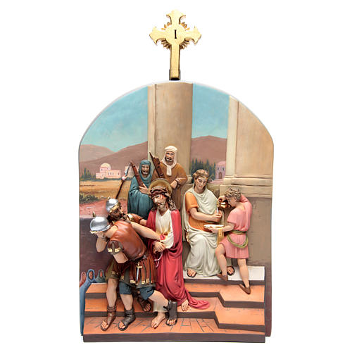 Vía Crucis 15 estaciones clásica en relieve pasta de madera 4