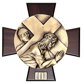 14 Stations of the cross in brass and wood.
