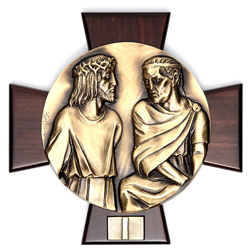 14 Stations of the Cross in brass and wood. 1