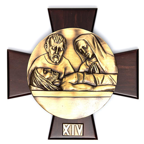 14 Stations of the Cross in brass and wood. 14