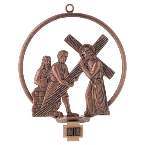 Way of the cross in copper plated bronze, 15 round stations. 2