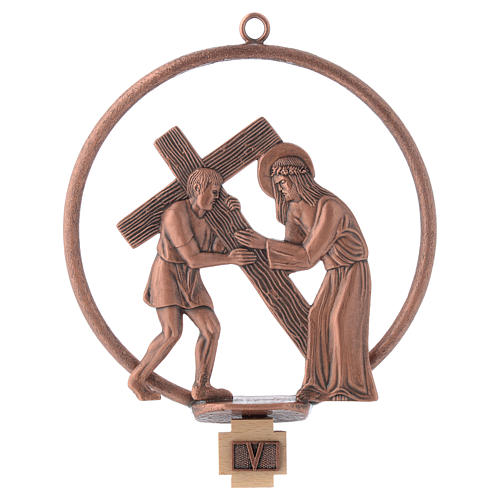 Way of the cross in copper plated bronze, 15 round stations. 5