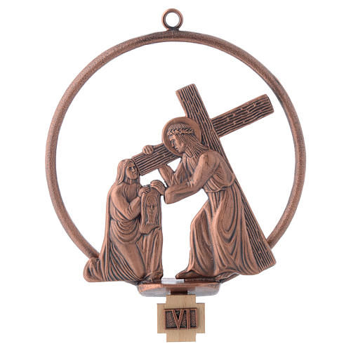Way of the cross in copper plated bronze, 15 round stations. 6