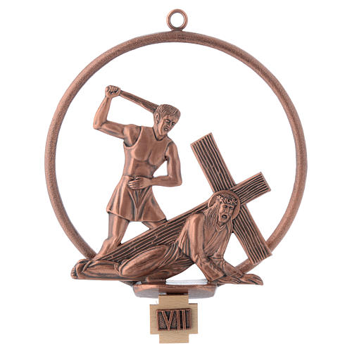 Way of the cross in copper plated bronze, 15 round stations. 7