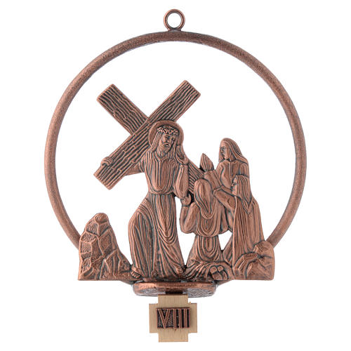 Way of the cross in copper plated bronze, 15 round stations. 8