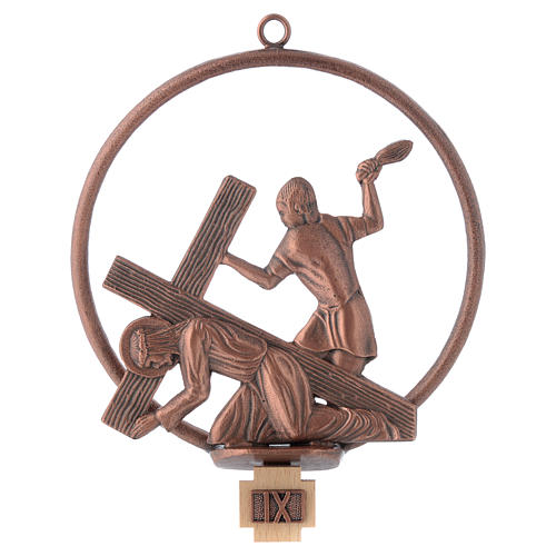 Way of the cross in copper plated bronze, 15 round stations. 9