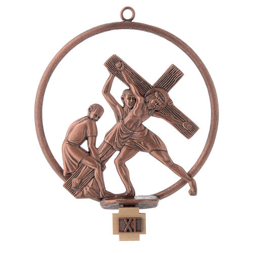 Way of the cross in copper plated bronze, 15 round stations. 11
