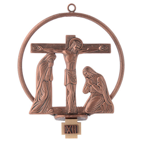 Way of the cross in copper plated bronze, 15 round stations. 12