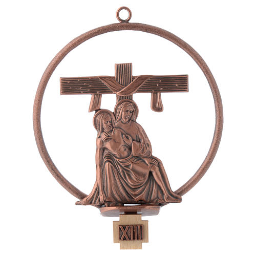 Way of the cross in copper plated bronze, 15 round stations. 13