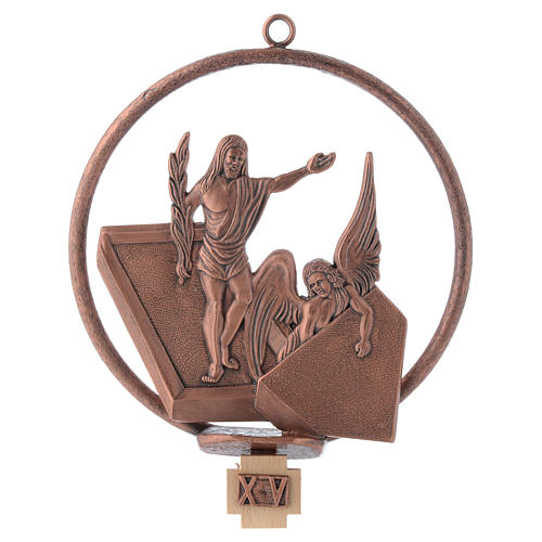 Way of the cross in copper plated bronze, 15 round stations. 15