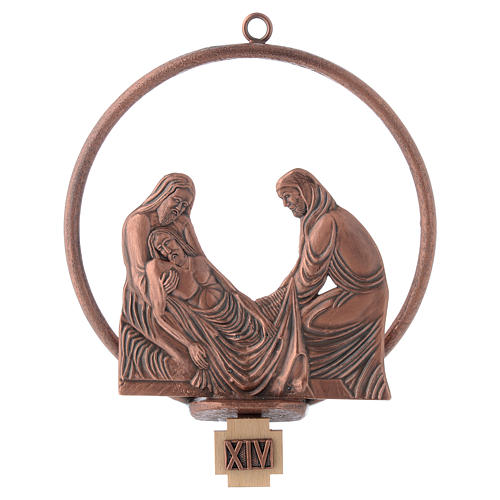 Way of the cross in copper plated bronze, 15 round stations 14