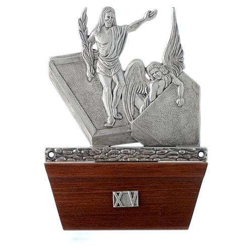 Way of the cross in silver plated bronze and wood, 15 stations. 15