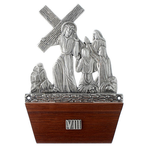 Vía Crucis 15 estaciones base de madera bronce plateado 8