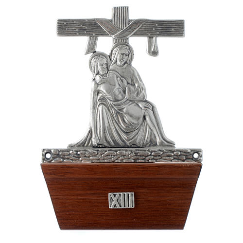 Vía Crucis 15 estaciones base de madera bronce plateado 13