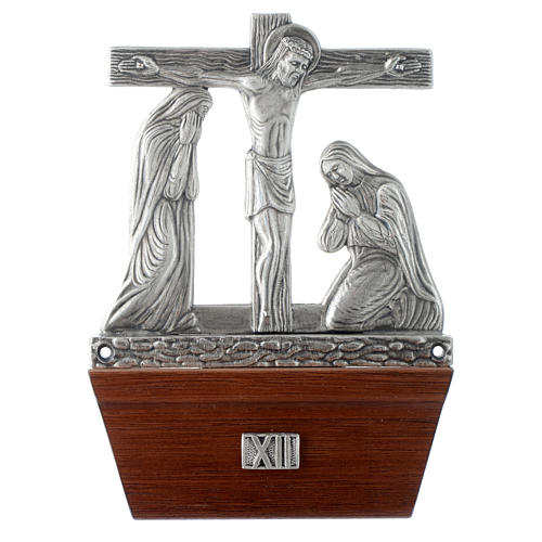 Via Crucis 15 stazioni in bronzo argentato base legno 12
