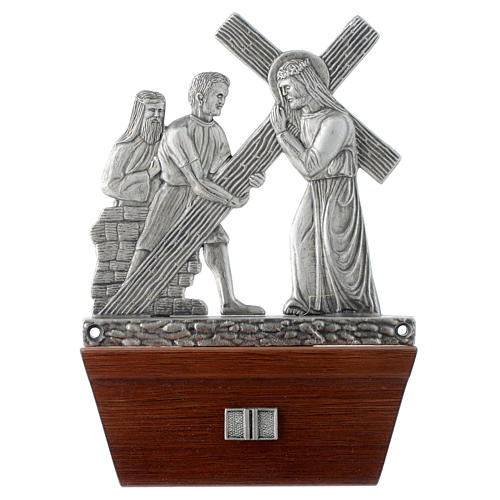 Way of the Cross in silver plated bronze and wood, 15 stations. 2